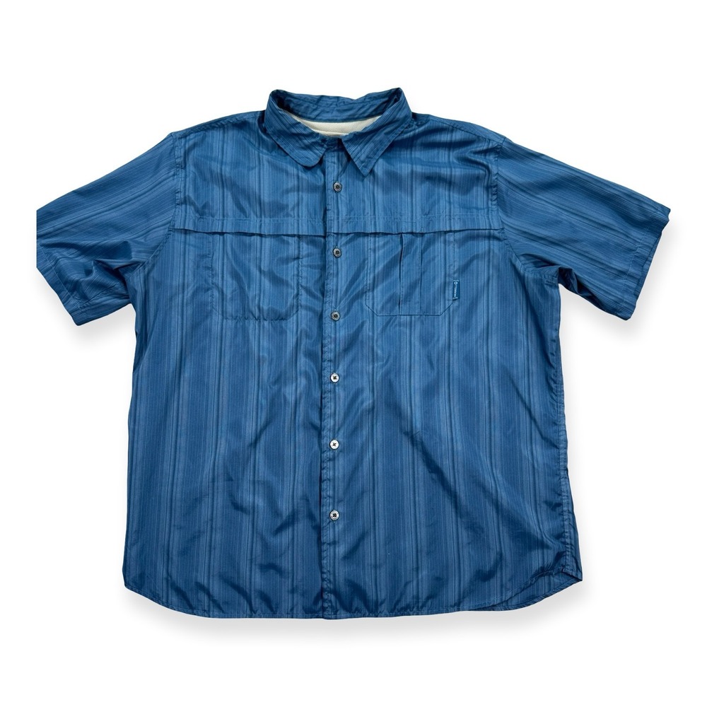 Merrell Shirt Men's 2XL Blue Opti-Wick Button Up UPF 50+ Outdoors Fishing Rec